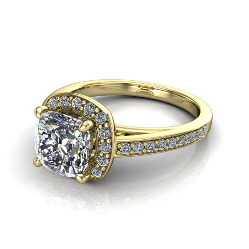 Danica Cushion Shape Halo Engagement Ring in 14K Yellow Gold