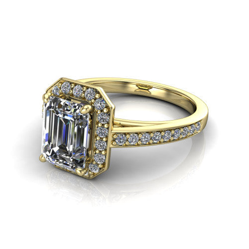 Danica Emerald Shape Halo Engagement Ring in 18K Yellow Gold