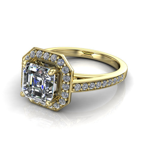 Danica Square Emerald Shape Halo Engagement Ring in 14K Yellow Gold
