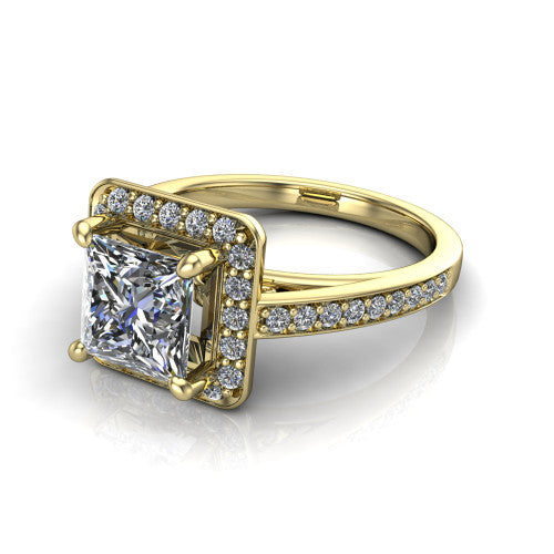 Danica Princess Shape Halo Engagement Ring in 14K Yellow Gold