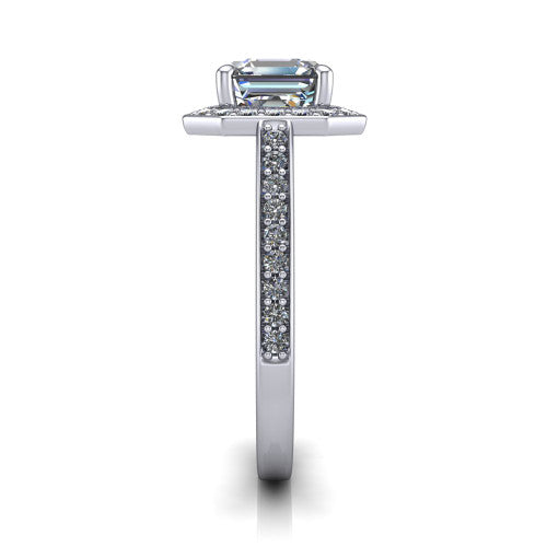 Danica Square Emerald Shape Halo Engagement Ring in 18K White Gold
