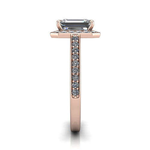 Danica Emerald Shape Halo Engagement Ring in 14K Rose Gold