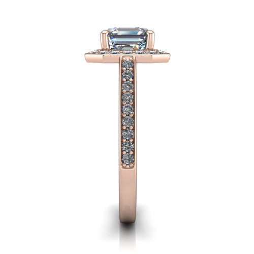 Danica Square Emerald Shape Halo Engagement Ring in 14K Rose Gold
