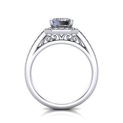 Danica Emerald Shape Halo Engagement Ring in 14K White Gold