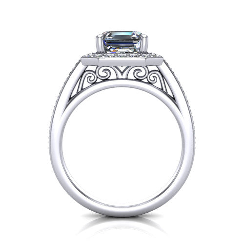 Danica Square Emerald Shape Halo Engagement Ring in 18K White Gold