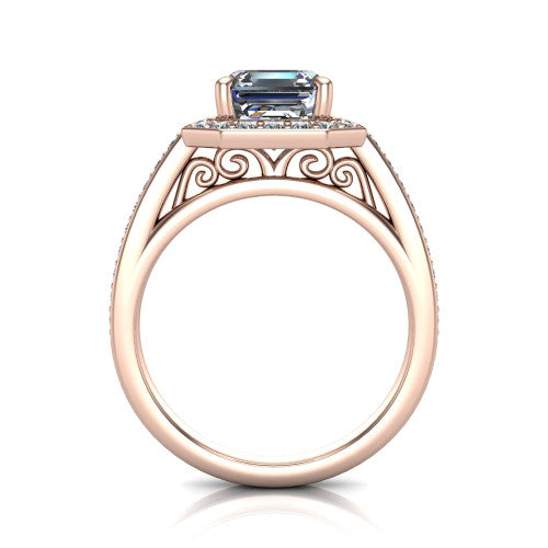 Danica Square Emerald Shape Halo Engagement Ring in 14K Rose Gold