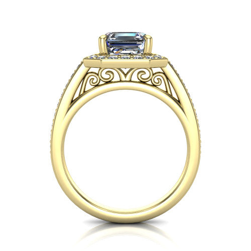 Danica Square Emerald Shape Halo Engagement Ring in 14K Yellow Gold