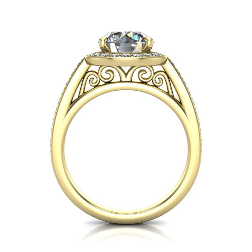 Danica Round Shape Halo Engagement Ring in 14K Yellow Gold
