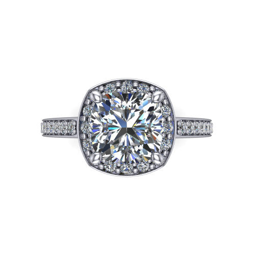 Danica Cushion Shape Halo Engagement Ring in 18K White Gold