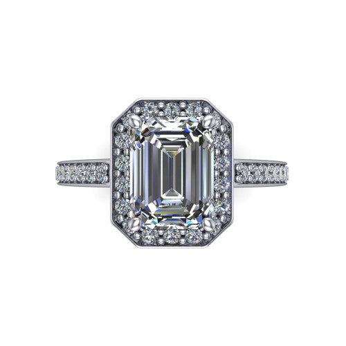 Danica Emerald Shape Halo Engagement Ring in 14K White Gold