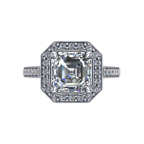 Danica Square Emerald Shape Halo Engagement Ring in 14K White Gold