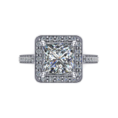 Danica Princess Shape Halo Engagement Ring in 14K White Gold