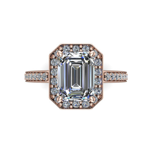 Danica Emerald Shape Halo Engagement Ring in 18K Rose Gold