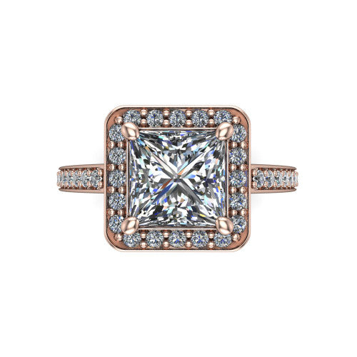 Danica Princess Shape Halo Engagement Ring in 14K Rose Gold
