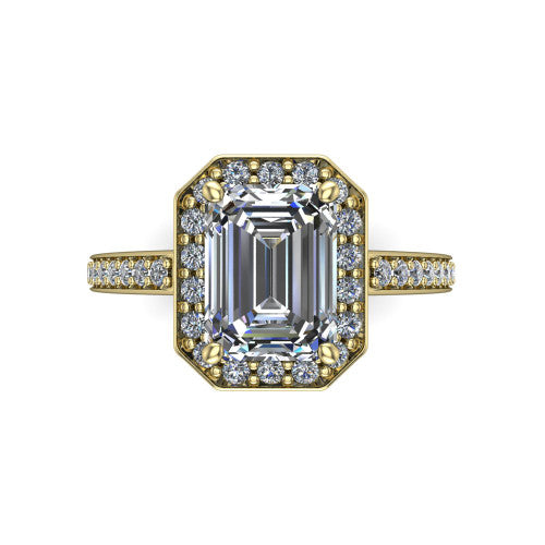 Danica Emerald Shape Halo Engagement Ring in 14K Yellow Gold