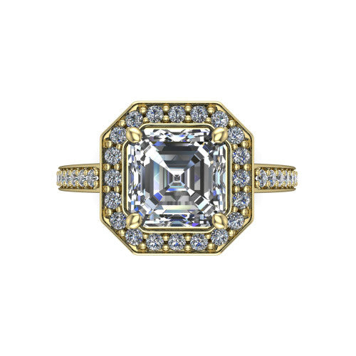 Danica Square Emerald Shape Halo Engagement Ring in 14K Yellow Gold