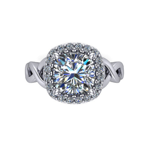 Demi cushion-cut halo engagement ring in 14K White Gold, top-down view showing the cushion-cut center diamond framed by the pavé halo