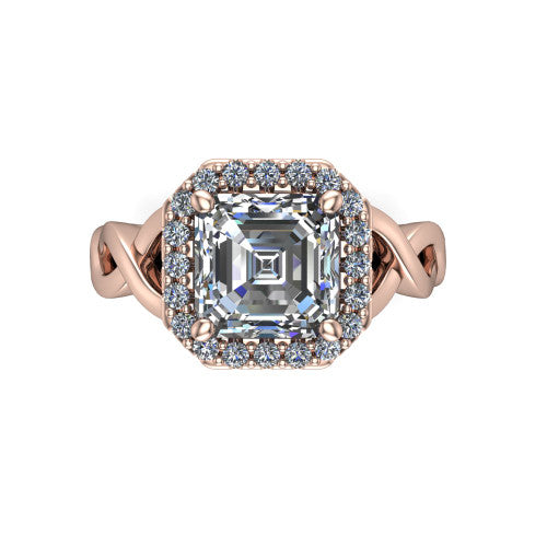 Demi square emerald-cut halo engagement ring in 14K Rose Gold, top-down view showing the square emerald-cut center diamond framed by the pavé halo