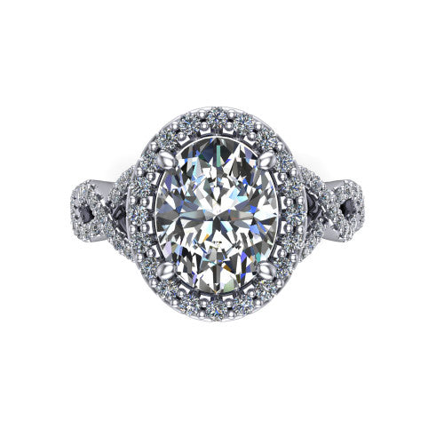 Azalea oval double halo engagement ring in 18K White Gold, top-down view showing the oval center diamond framed by the double pavé halo