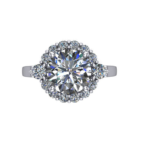 Elise round halo engagement ring in 14K White Gold, top-down view showing the round center diamond framed by a cluster halo of round diamonds