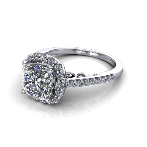 Veronica Cushion Shape Halo Engagement Ring in Platinum