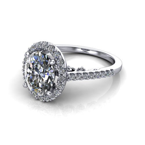 Veronica Oval Shape Halo Engagement Ring in 18K White Gold