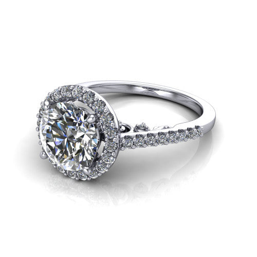Veronica Round Shape Halo Engagement Ring in 18K White Gold