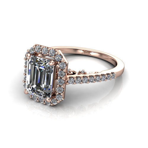 Veronica Emerald Shape Halo Engagement Ring in 18K Rose Gold