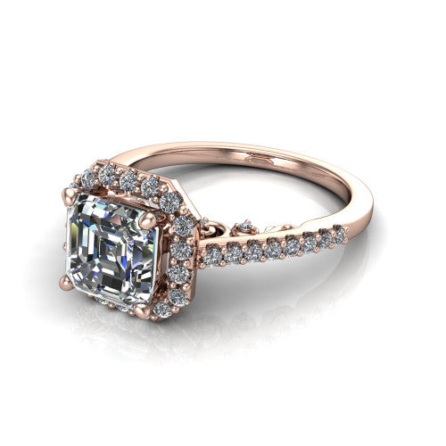 Veronica Square Emerald Shape Halo Engagement Ring in 14K Rose Gold