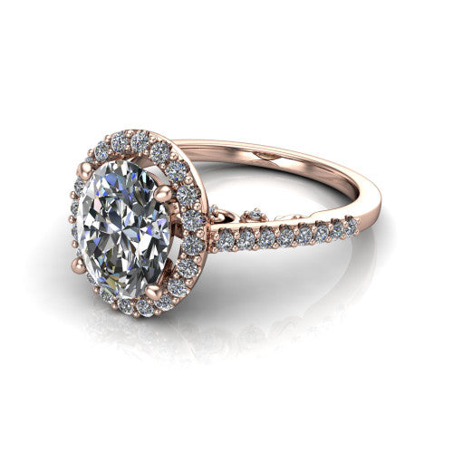 Veronica Oval Shape Halo Engagement Ring in 18K Rose Gold