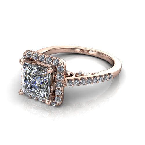 Veronica Princess Shape Halo Engagement Ring in 14K Rose Gold