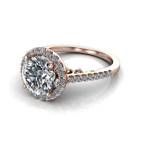 Veronica Round Shape Halo Engagement Ring in 14K Rose Gold