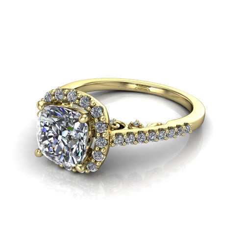 Veronica Cushion Shape Halo Engagement Ring in 14K Yellow Gold