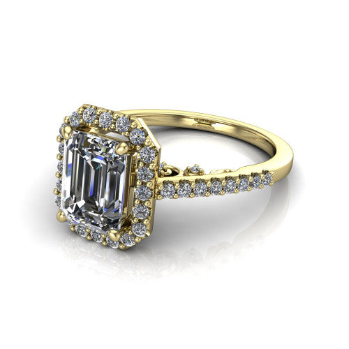 Veronica Emerald Shape Halo Engagement Ring in 14K Yellow Gold