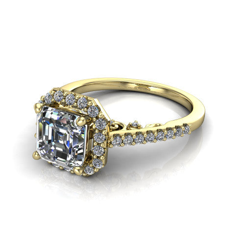 Veronica Square Emerald Shape Halo Engagement Ring in 14K Yellow Gold