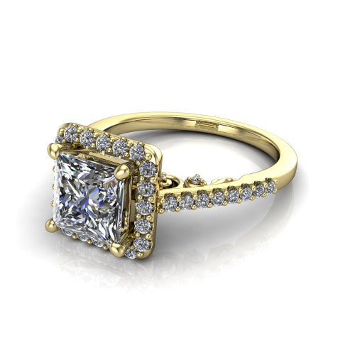 Veronica Princess Shape Halo Engagement Ring in 18K Yellow Gold