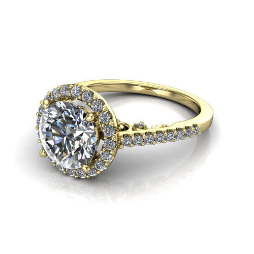 Veronica Round Shape Halo Engagement Ring in 14K Yellow Gold