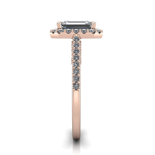 Veronica Emerald Shape Halo Engagement Ring in 18K Rose Gold