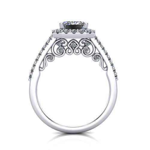 Veronica Emerald Shape Halo Engagement Ring in 18K White Gold