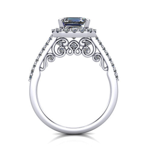 Veronica Square Emerald Shape Halo Engagement Ring in 18K White Gold