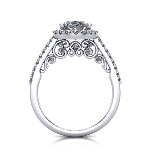 Veronica Oval Shape Halo Engagement Ring in 18K White Gold