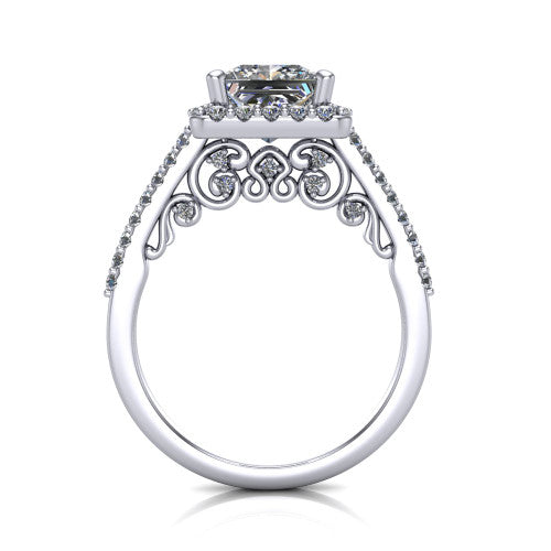 Veronica Princess Shape Halo Engagement Ring in 14K White Gold