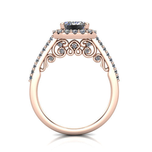 Veronica Emerald Shape Halo Engagement Ring in 18K Rose Gold
