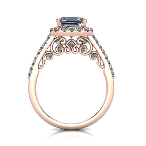 Veronica Square Emerald Shape Halo Engagement Ring in 18K Rose Gold