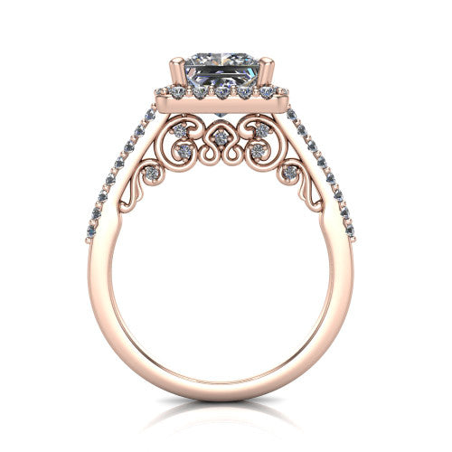 Veronica Princess Shape Halo Engagement Ring in 18K Rose Gold