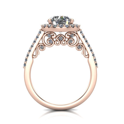 Veronica Round Shape Halo Engagement Ring in 14K Rose Gold