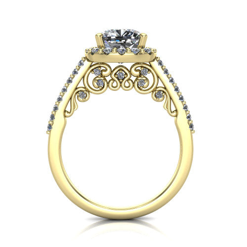 Veronica Cushion Shape Halo Engagement Ring in 18K Yellow Gold