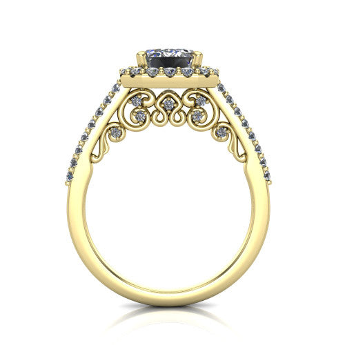 Veronica Emerald Shape Halo Engagement Ring in 18K Yellow Gold