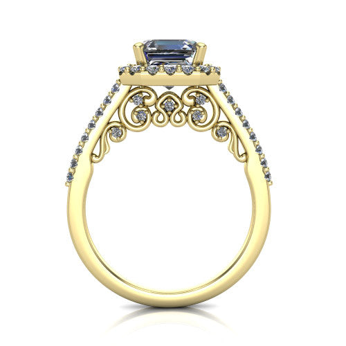 Veronica Square Emerald Shape Halo Engagement Ring in 14K Yellow Gold