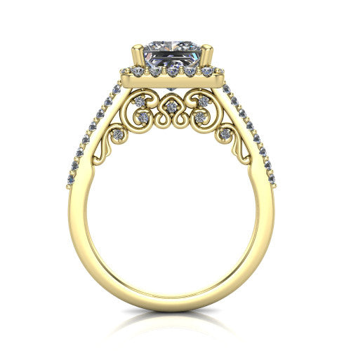 Veronica Princess Shape Halo Engagement Ring in 14K Yellow Gold